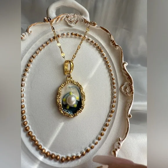 Anthropologie Gold and Blue Cameo Necklace - Picture 5 of 11
